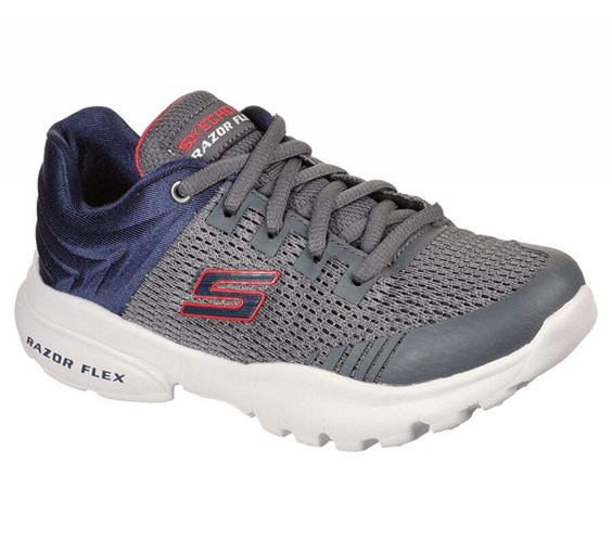 Chlapecké Tenisky Skechers Razor Flex - Skorvo Šedé Tmavě Blankyt | XMOWEFN-26