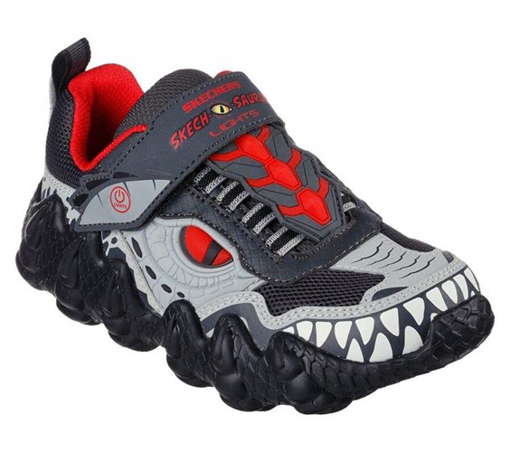 Chlapecké Tenisky Skechers Skech-O-Saurus Lights - Dino-Tracker Šedé Červené | RWADBNK-37