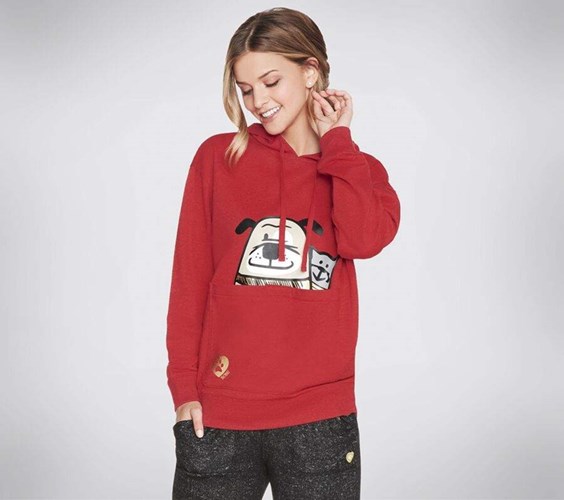 Dámské Mikiny S Kapucí Skechers BOBS Apparel - Doggy Pouch Pullover Hoodie Červené | CMNBWJE-79