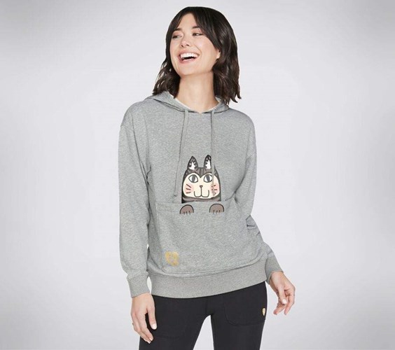 Dámské Mikiny S Kapucí Skechers BOBS Apparel Mittens Pouch Pullover Hoodie Šedé | DHVNBEM-40