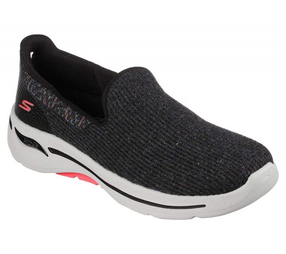 Dámské Mokasíny Skechers GO WALK Arch Fit - Our Earth Černé Růžové | EVGCKON-67