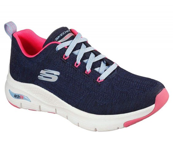 Dámské Trekové Boty Skechers Arch Fit - Comfy Wave Tmavě Blankyt Růžové | UIQMVTO-16