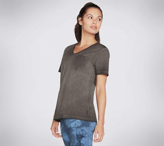 Dámské Tričko Skechers Diamond Wash Hatha V-Neck Pocket Černé | VBKWETH-36