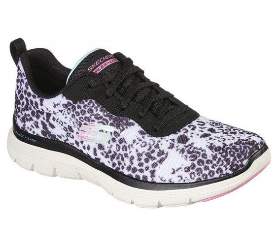 Dámské Tréninkové Boty Skechers Flex Appeal 4.0 - Wild N' Out Bílé Černé | CKPAHFD-48