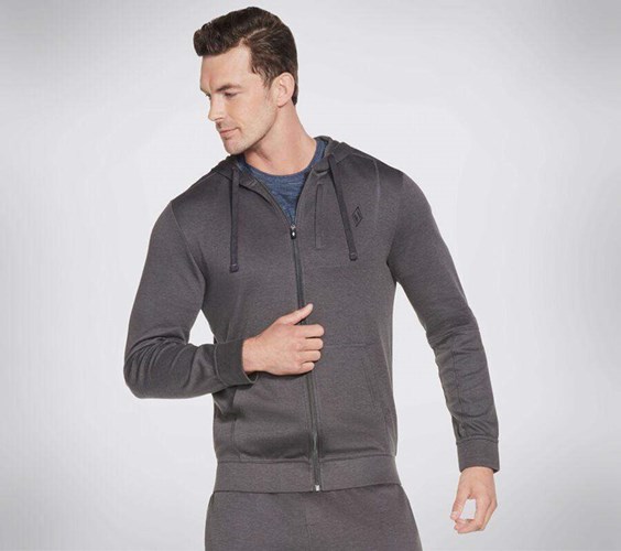 Pánské Mikiny S Kapucí Skechers Apparel GOknit Pique Full Zip Hoodie Šedé | CZOQRBH-02