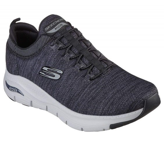 Pánské Trekové Boty Skechers Arch Fit - Waveport Černé Šedé | ASDNXFJ-18