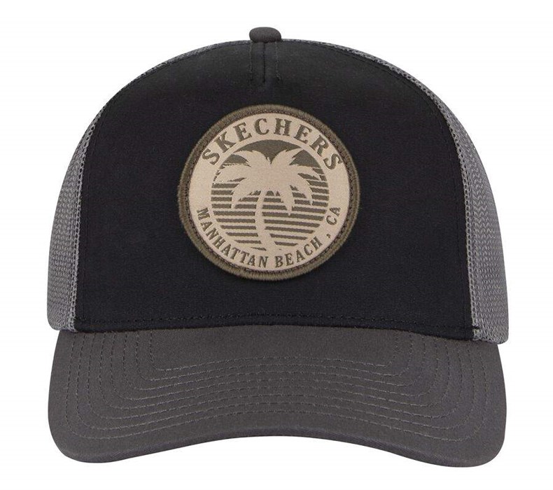 Chlapecké Klobouky Skechers Palm Tree Læder Patch Trucker Černé Hnědé | JUYFPRL-82