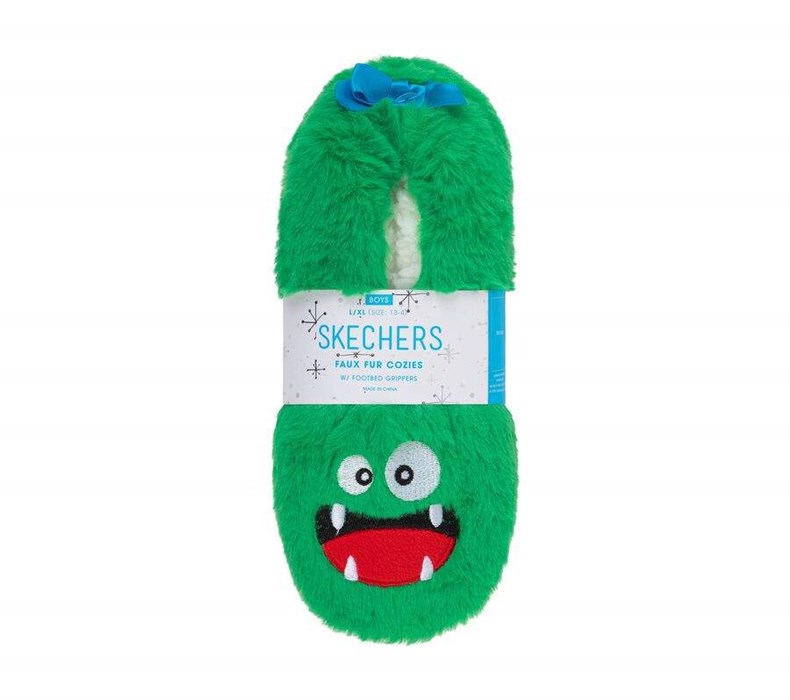 Chlapecké Ponožky Skechers Furry Monster Pantofle - 1 Pack Zelene | XNBWJCG-35