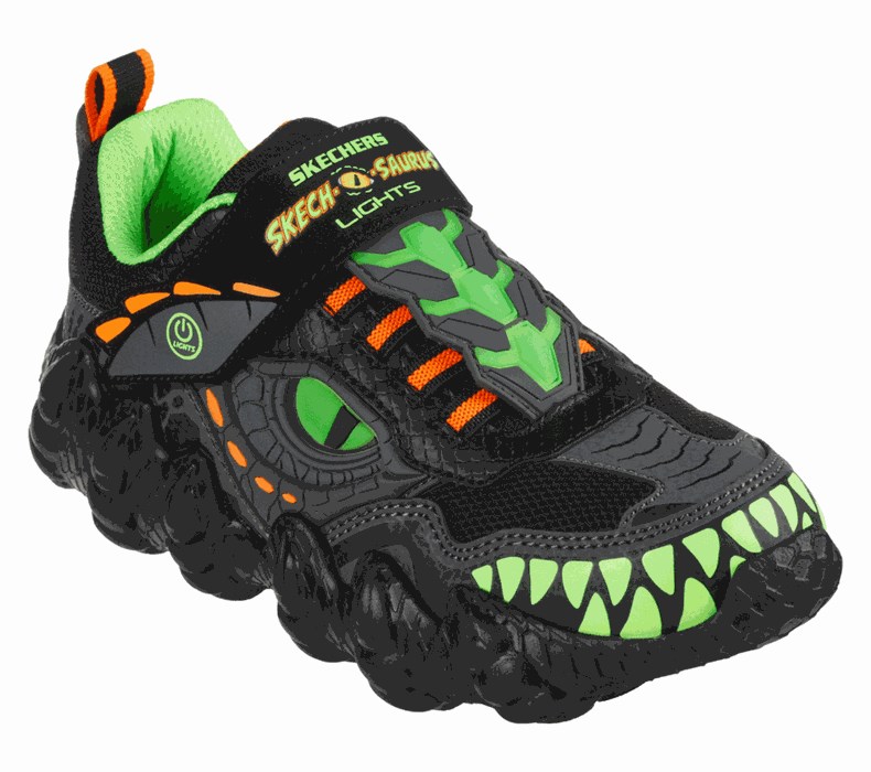 Chlapecké Tenisky Skechers Skech-O-Saurus Lights - Dino-Tracker Černé Zelene | QJYWDSZ-61