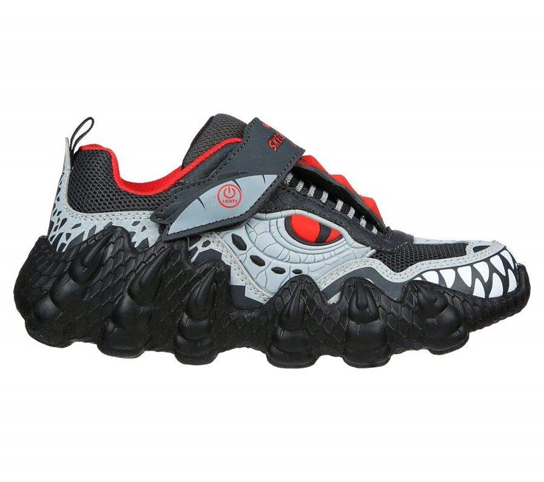 Chlapecké Tenisky Skechers Skech-O-Saurus Lights - Dino-Tracker Šedé Červené | RWADBNK-37