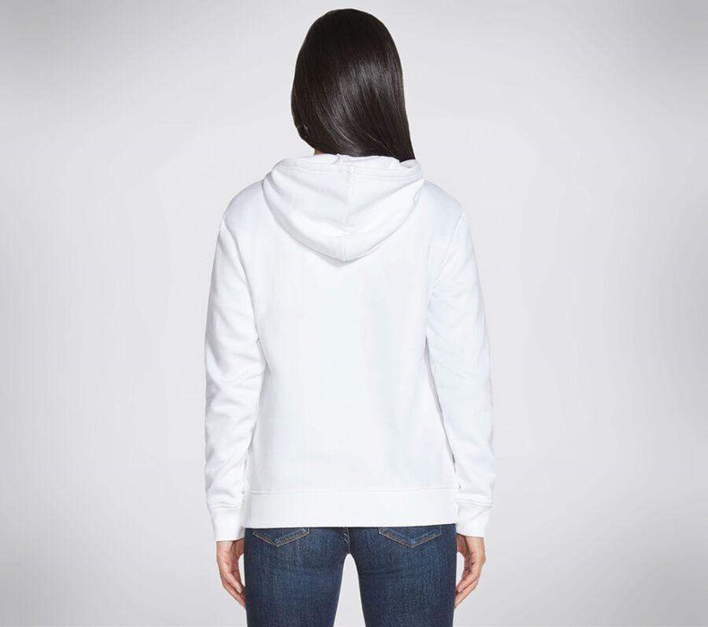 Dámské Mikiny S Kapucí Skechers GO LOUNGE Stack Logo Pullover Hoodie Bílé | BMKLDHS-80