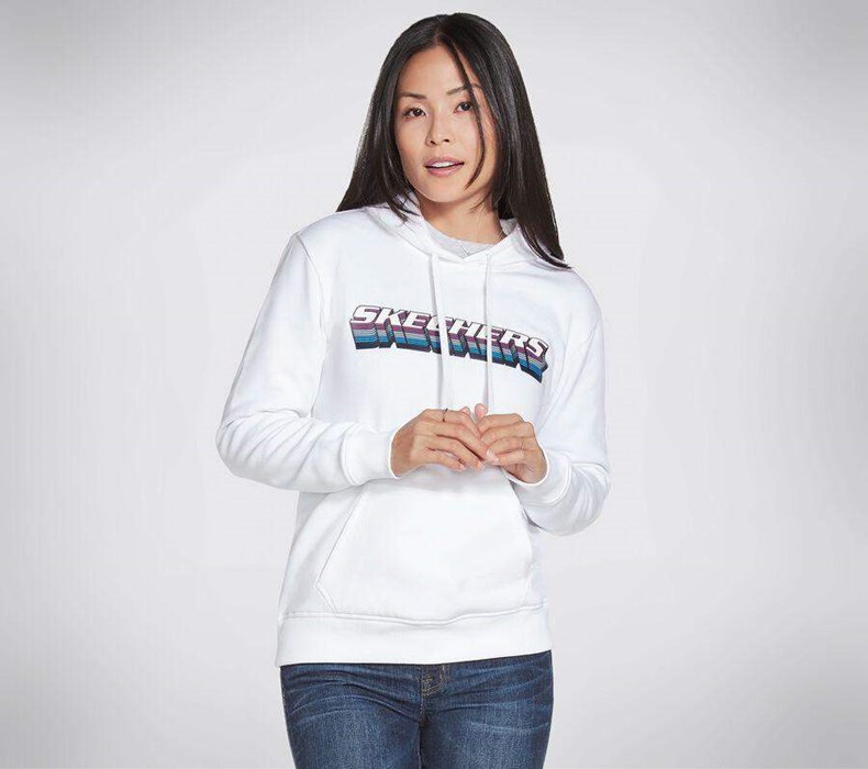 Dámské Mikiny S Kapucí Skechers GO LOUNGE Stack Logo Pullover Hoodie Bílé | BMKLDHS-80