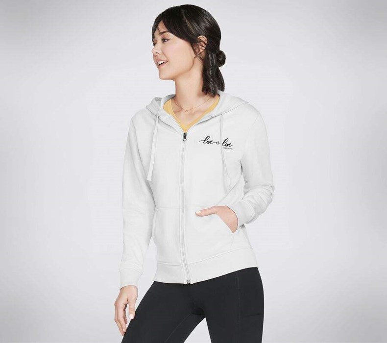 Dámské Mikiny S Kapucí Skechers JGoldcrown: Diamond Heart Full Zip Hoodie Bílé | SFBLRPN-96