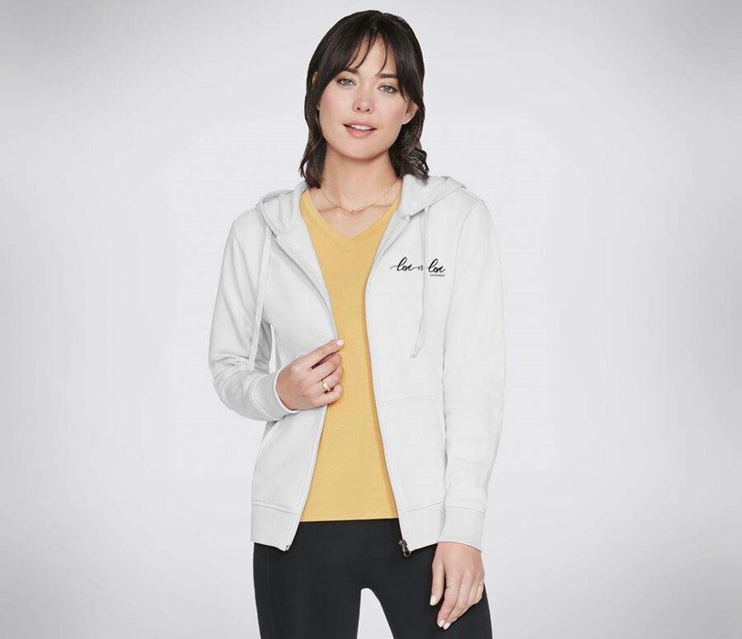 Dámské Mikiny S Kapucí Skechers JGoldcrown: Diamond Heart Full Zip Hoodie Bílé | SFBLRPN-96