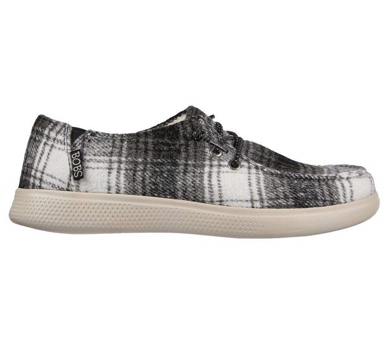 Dámské Mokasíny Skechers BOBS Skipper - Plaid Pretender Černé Bílé | QBHODPI-62