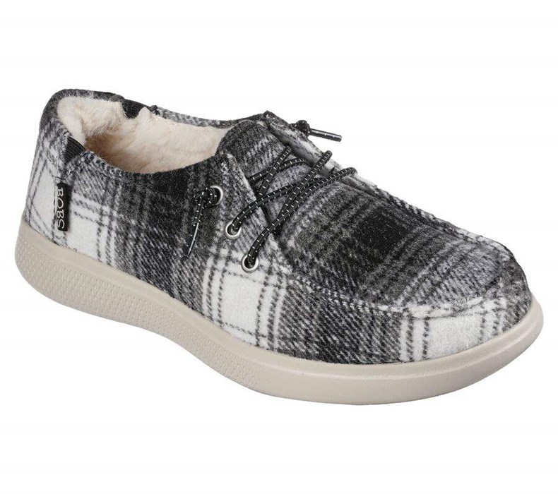 Dámské Mokasíny Skechers BOBS Skipper - Plaid Pretender Černé Bílé | QBHODPI-62