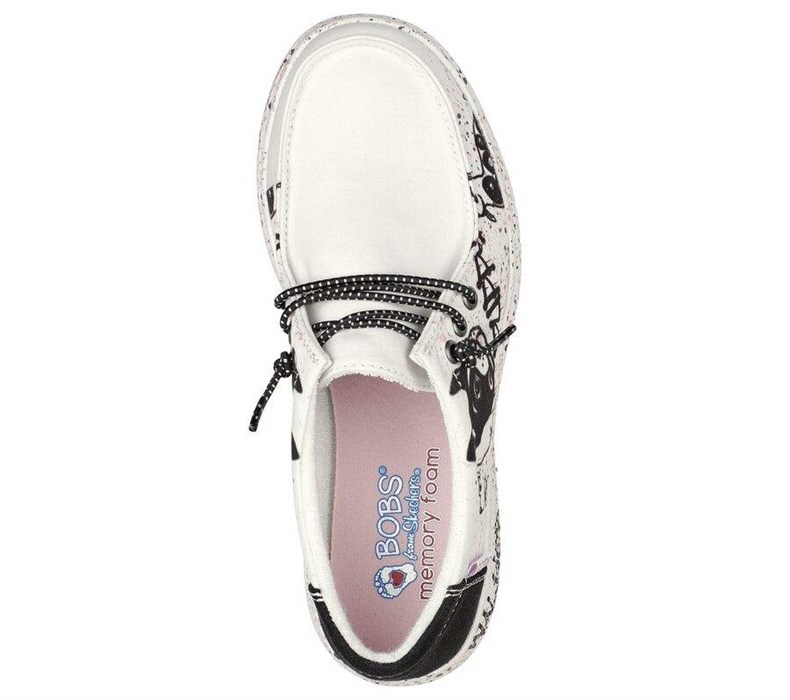 Dámské Mokasíny Skechers BOBS Skipper - Expressive Pup Bílé Černé | QCKUGAS-61