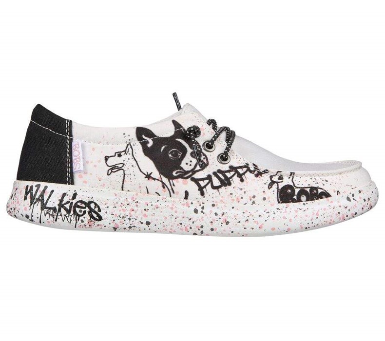 Dámské Mokasíny Skechers BOBS Skipper - Expressive Pup Bílé Černé | QCKUGAS-61