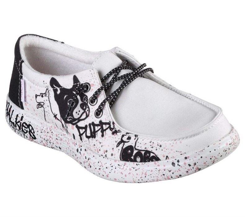 Dámské Mokasíny Skechers BOBS Skipper - Expressive Pup Bílé Černé | QCKUGAS-61