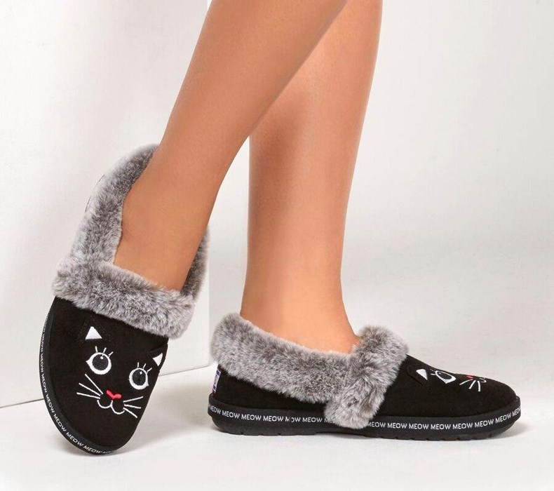 Dámské Mokasíny Skechers BOBS Too Cozy - Meow Pajamas Černé | UGWPBHR-75