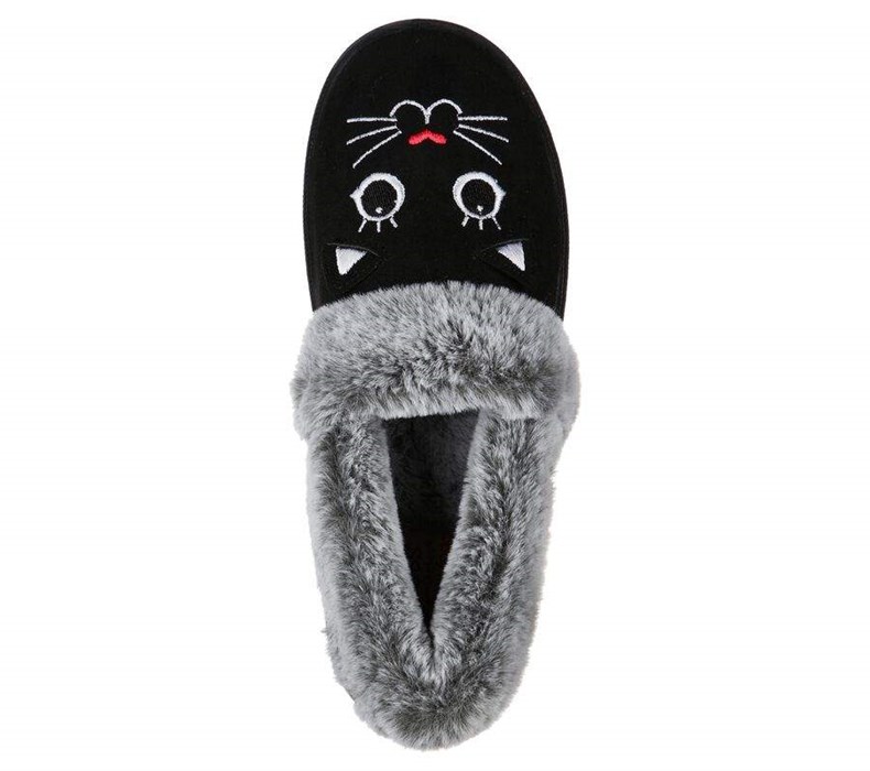 Dámské Mokasíny Skechers BOBS Too Cozy - Meow Pajamas Černé | UGWPBHR-75