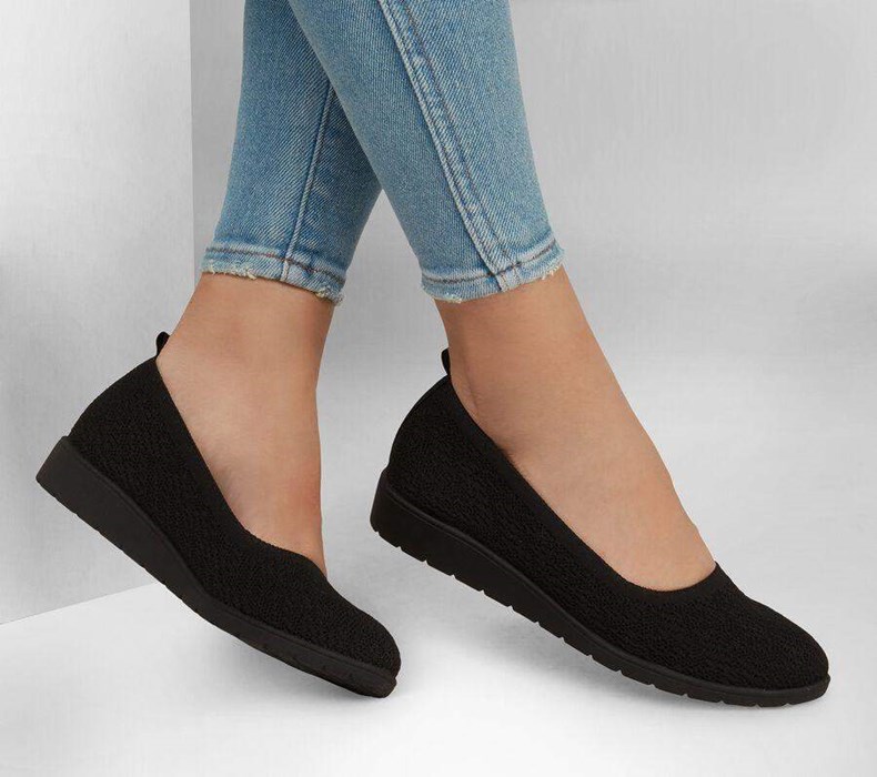 Dámské Mokasíny Skechers Cleo Flex Klínku - Flipside Černé | JDFUACG-76