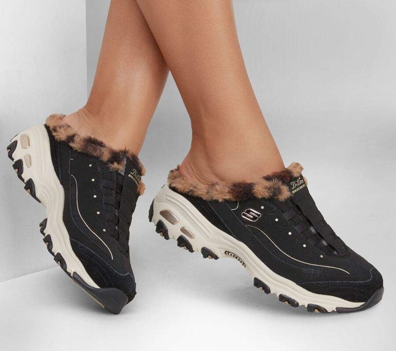 Dámské Mokasíny Skechers D'Lites - Plush Cloud Černé | ZGUDSCO-38