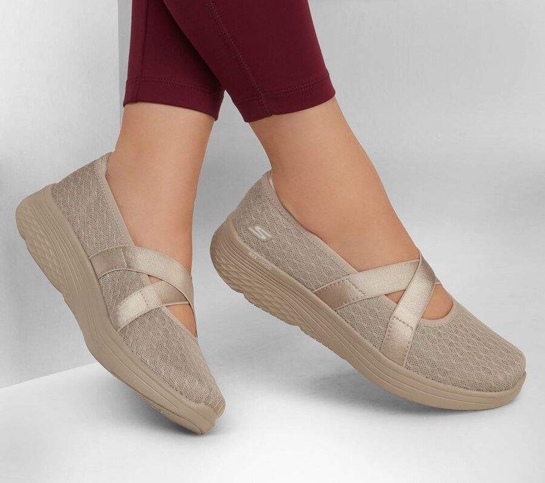 Dámské Mokasíny Skechers Max Cushioning Lite - Breathe Eazy Šedé Hnědé | QFVUWJA-47