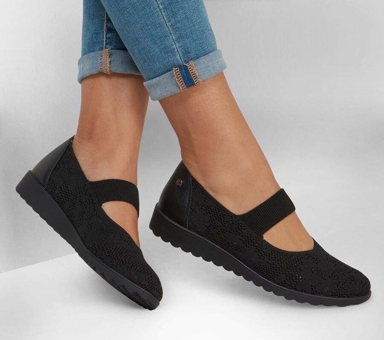 Dámské Mokasíny Skechers Stretch Fit: Arch Fit Cleo Klínku - Shimmer Pop Černé | CBPUGJA-51