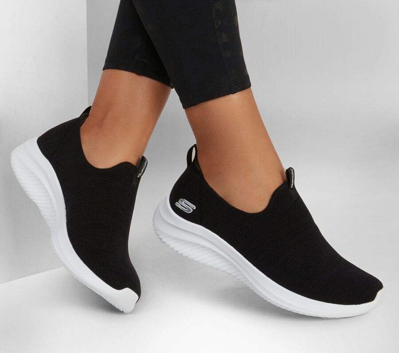 Dámské Mokasíny Skechers Ultra Flex 3.0 - Soft Classics Černé Bílé | LANPRQU-02