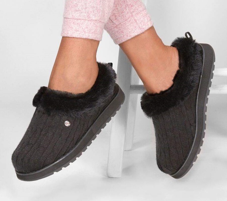 Dámské Pantofle Skechers BOBS Keepsakes - Ice Angel Černé | WZYHUDE-45