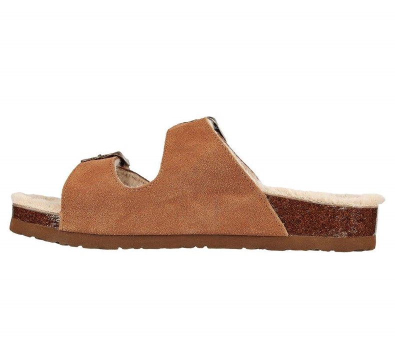 Dámské Pantofle Skechers Relaxed Fit: Granola - Furry Season Hnědé | KWBHQTF-43