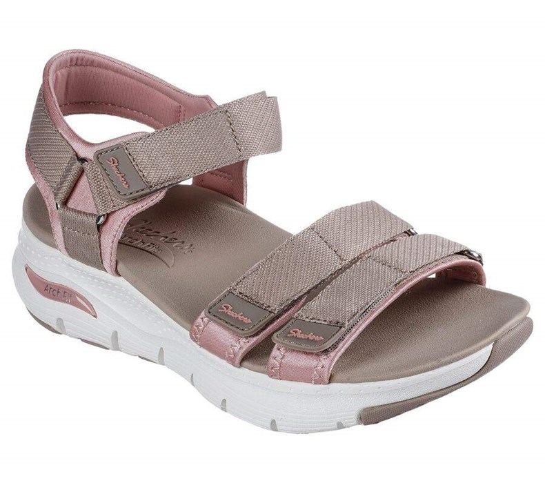 Dámské Sandály Skechers Arch Fit - Fresh Bloom Šedé Hnědé Růžové | UGOZLQD-78