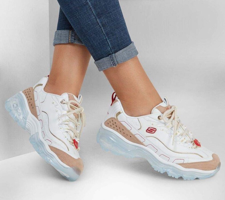 Dámské Tenisky Skechers D'Lites Crystal - Bare My Love Bílé Červené | KTQFJPR-72