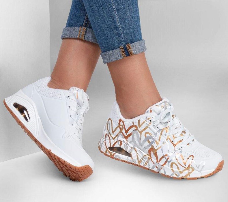 Dámské Tenisky Skechers x JGoldcrown: Uno - Metallic Love Bílé Zlaté | EZMTSVF-01