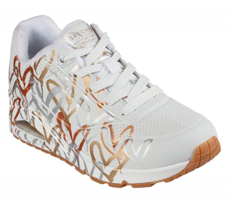 Dámské Tenisky Skechers x JGoldcrown: Uno - Metallic Love Bílé Zlaté | EZMTSVF-01