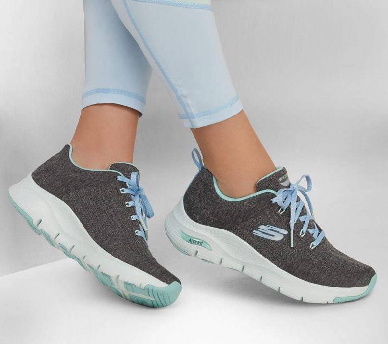 Dámské Trekové Boty Skechers Arch Fit - Comfy Wave Šedé Tyrkysové | YQFTAHG-10