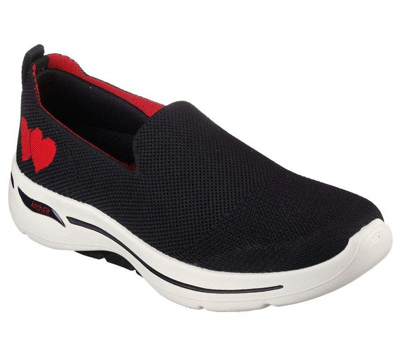 Dámské Trekové Boty Skechers GO WALK Arch Fit - Lovely Heart Černé | OGQLYNZ-08