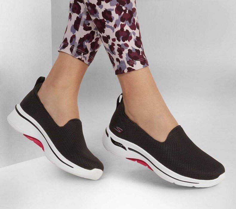 Dámské Trekové Boty Skechers GO WALK Arch Fit - Grateful Černé Růžové | WXTCABO-67