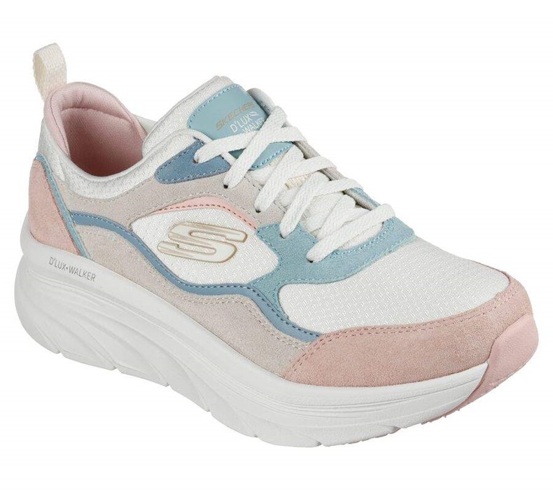 Dámské Trekové Boty Skechers Relaxed Fit: D\'Lux Walker - New Moment Bílé Růžové | QWALIKY-72