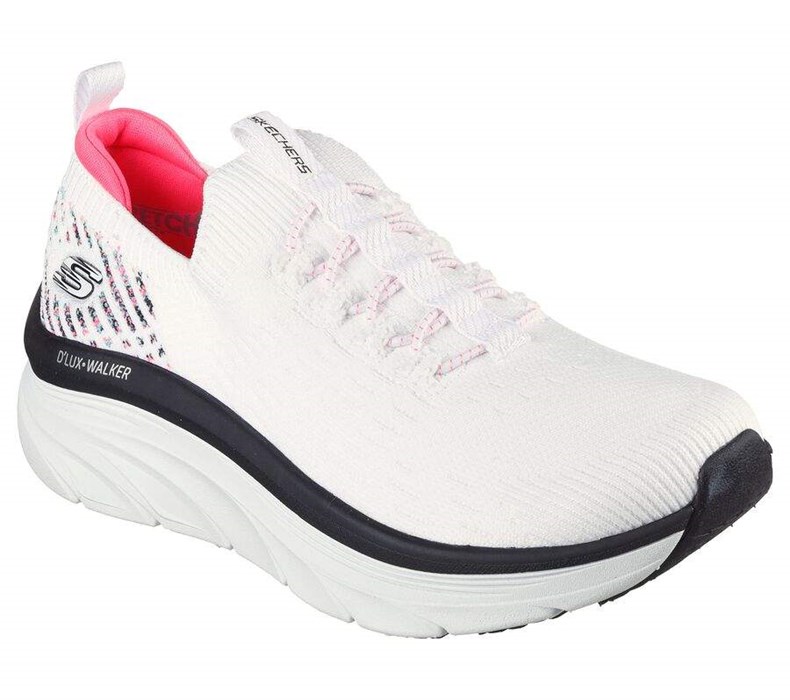 Dámské Trekové Boty Skechers Relaxed Fit: D\'Lux Walker - Star Stunner Bílé Černé Růžové | USKYFZH-74