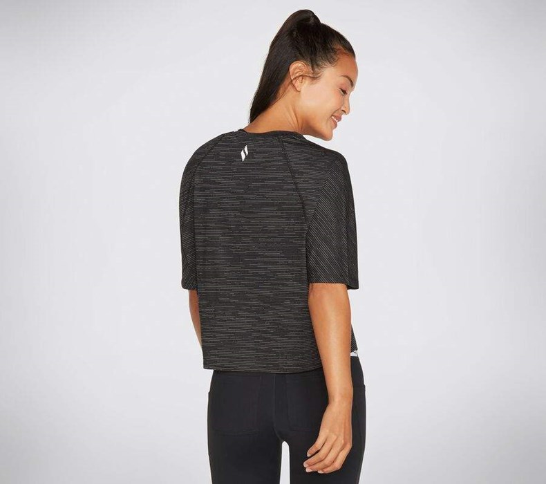 Dámské Tričko Skechers Apparel Motion Stripe Crop Dolman Černé | BTZRWVE-09