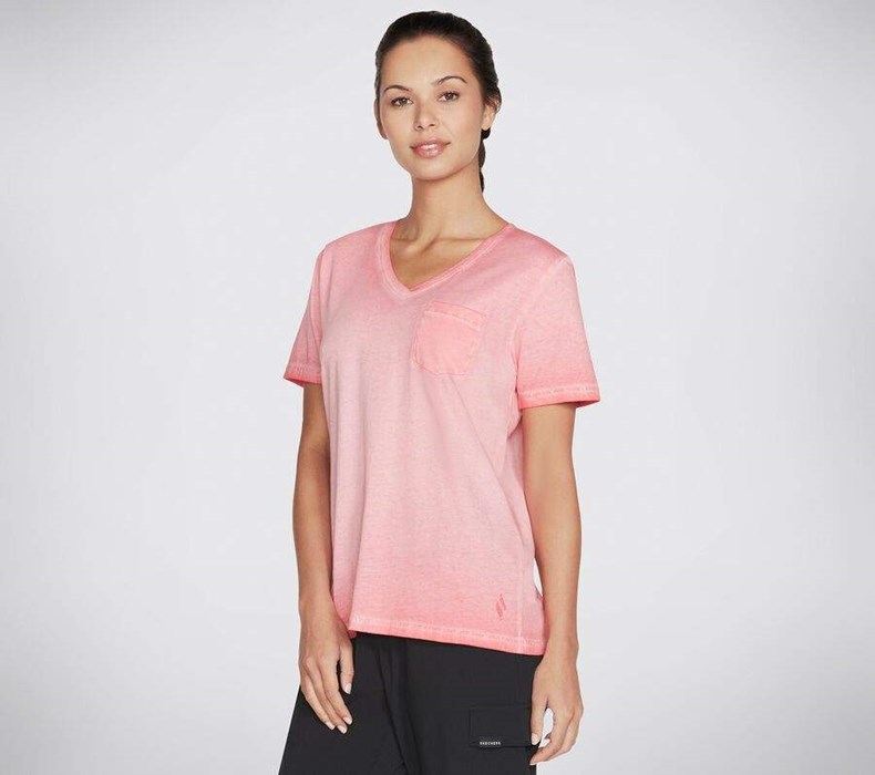 Dámské Tričko Skechers Diamond Wash Hatha V-Neck Pocket Koralove | SWBKYIG-71