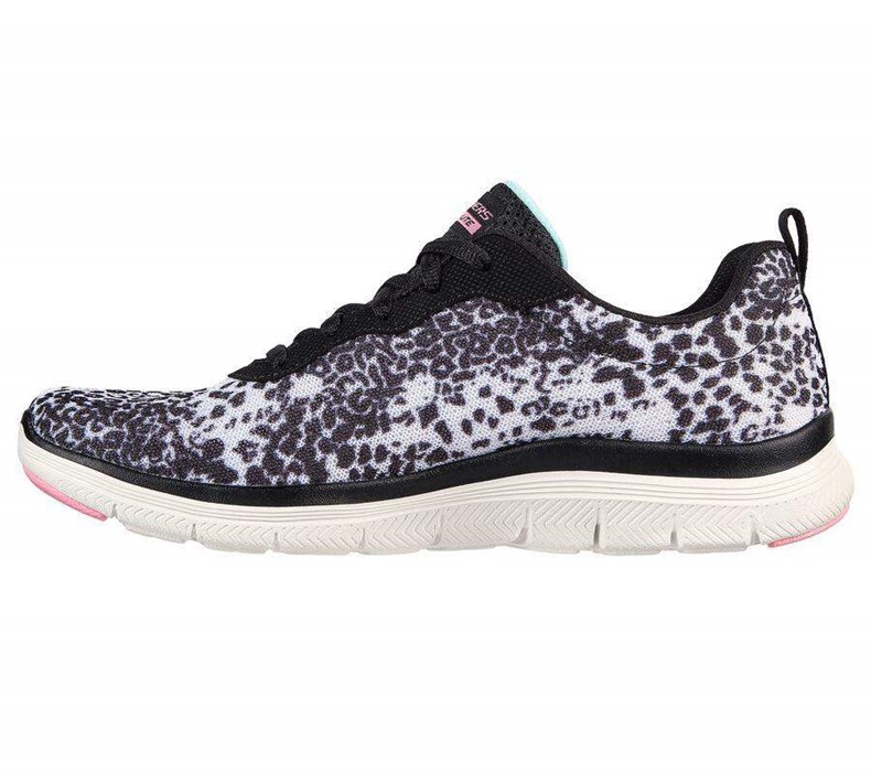 Dámské Tréninkové Boty Skechers Flex Appeal 4.0 - Wild N' Out Bílé Černé | CKPAHFD-48