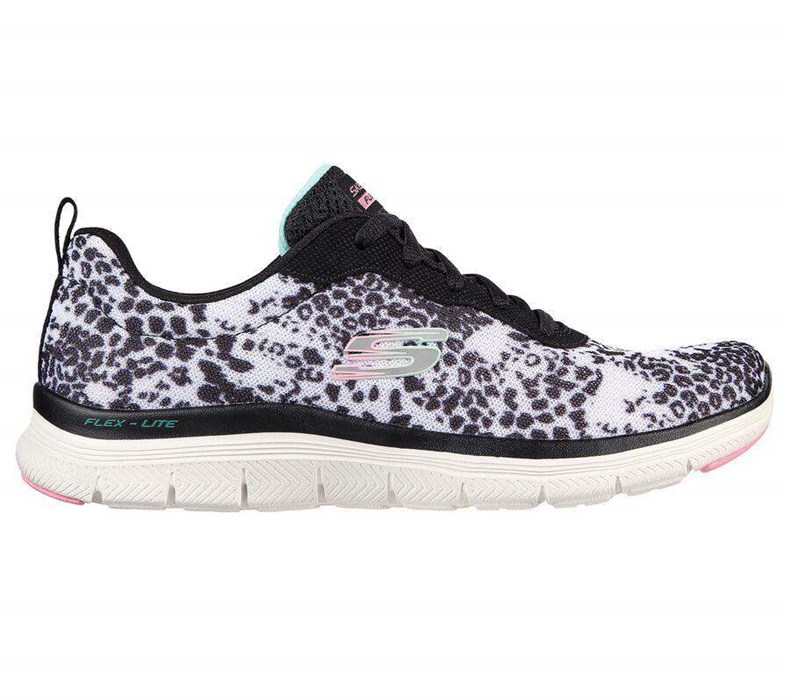 Dámské Tréninkové Boty Skechers Flex Appeal 4.0 - Wild N' Out Bílé Černé | CKPAHFD-48