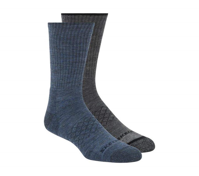 Pánské Ponožky Skechers Merino Wool Crew - 2 Pack Tmavě Blankyt Šedé | AUVQZSR-28