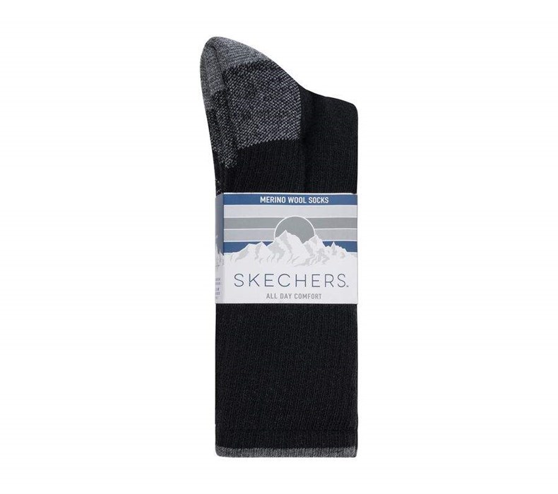 Pánské Ponožky Skechers Merino Wool Crew - 2 Pack Černé | BVUOCYL-32